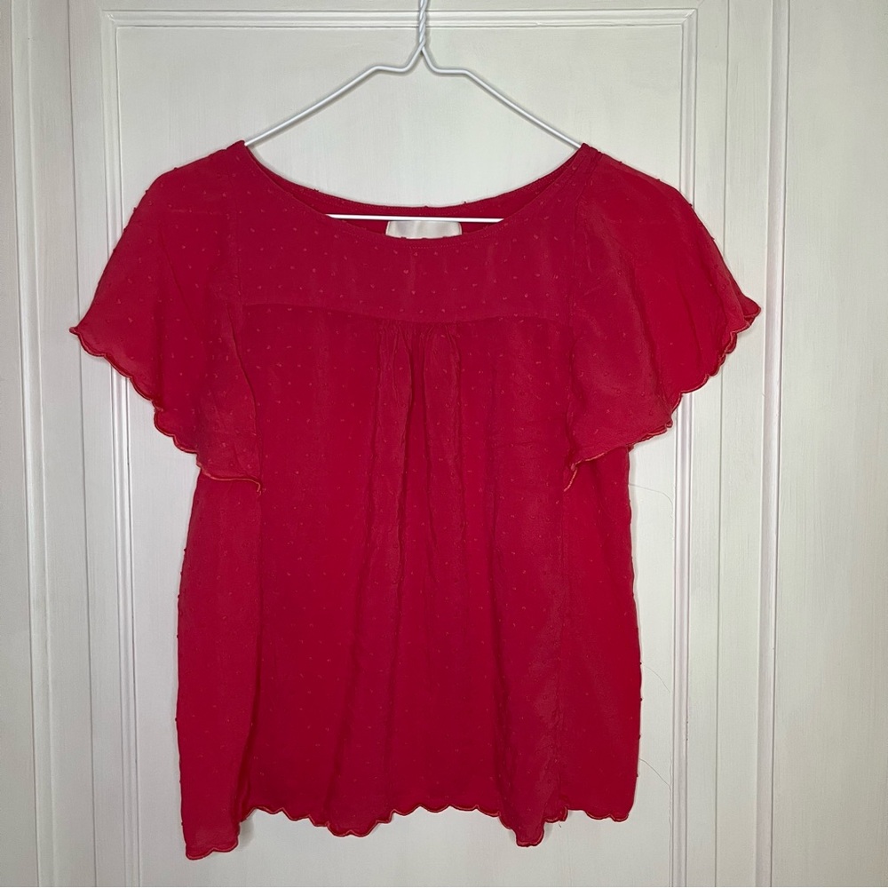 Anthropology Maeve Pink Short Sleeve Dot Top SZ 2
